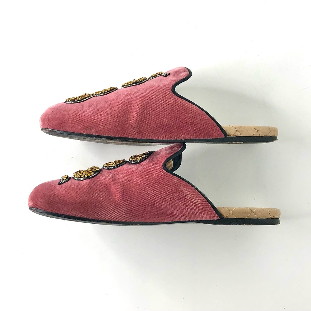 Gucci Pink Velvet Water Snake Crystals Embellished Slip On Mules Flats Slides 37 - Picture 7 of 12